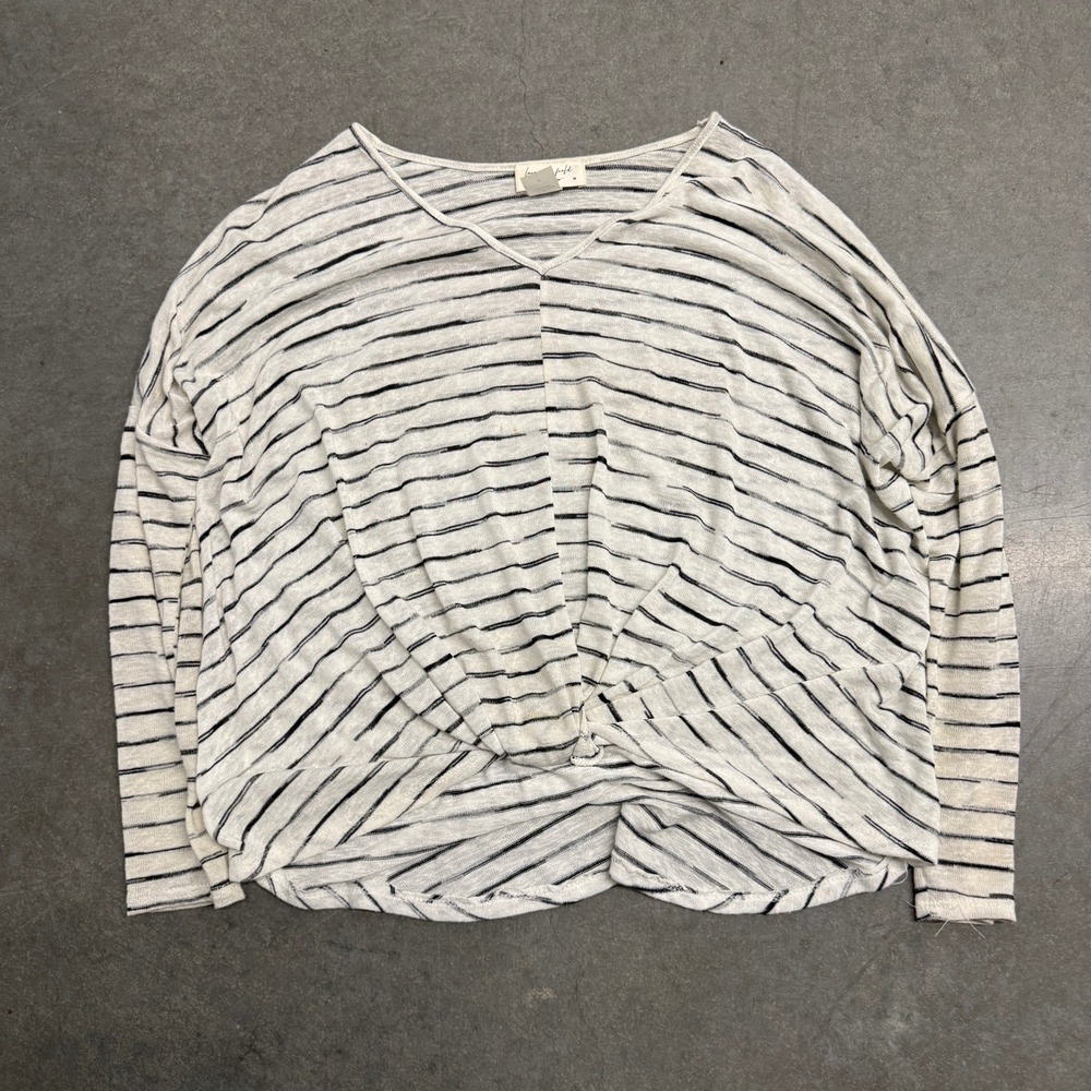 Lavender Field Striped Twist Front V-Neck Top White Black HT13209B Medium